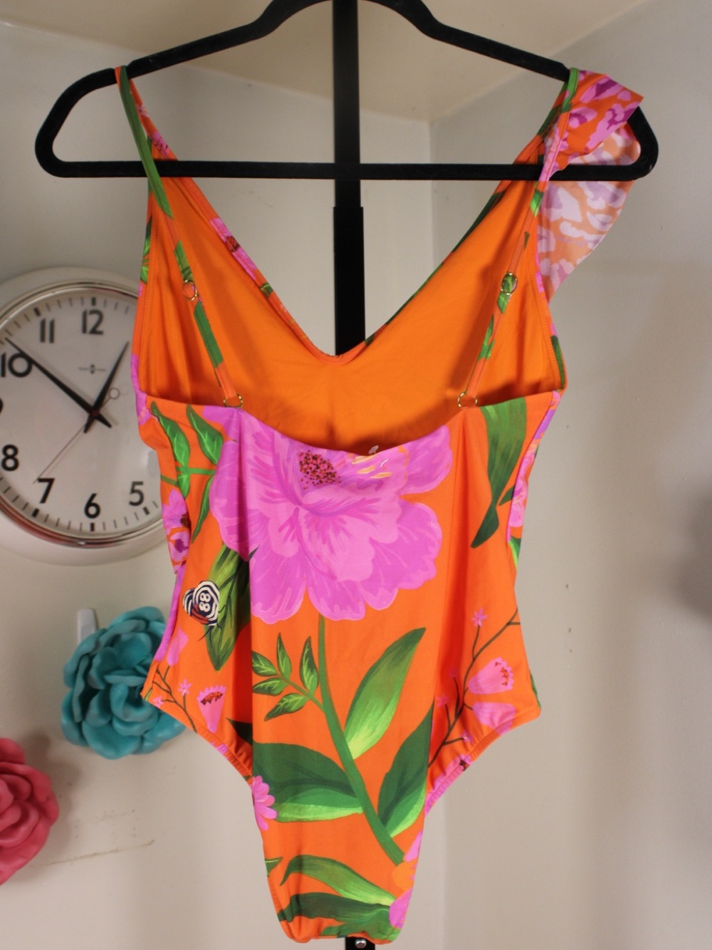 FARM Rio Orange Floral Ruffle One-Piece Swimsuit - Picture 8 of 14